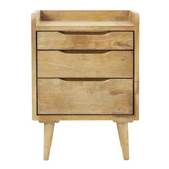 Mango wood vintage bedside table with drawers W 45cm