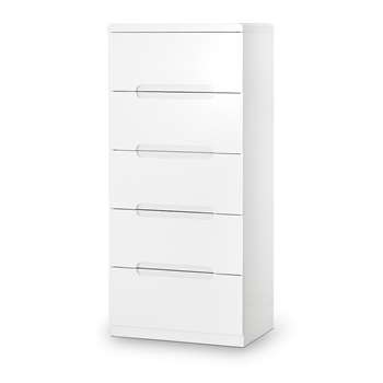Manhattan 5 Drawer Narrow Chest in White 128 x 58cm