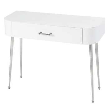Mason White Glass Console Table – Shiny Silver Legs (H80 x W100 x D40cm)