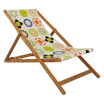 Maui Oak Deckchair With Multi-Coloured Floral Patterned Sling (H125 x W62.5 x D75cm)