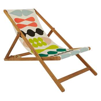 Maui Oak Deckchair With Multi-Coloured Patterned Sling (H125 x W62.5 x D75cm)