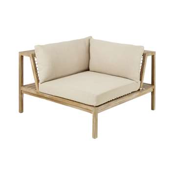 MAUPITI Resin Wicker and Light Taupe Canvas Garden Corner Sofa (H69 x W105 x D105cm)