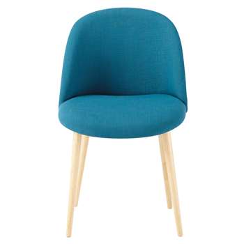 MAURICETTE Fabric and solid birch vintage chair in petrol blue