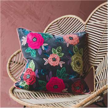 Medium Floral Embroidered Velvet Cushion (H45 x W45cm)