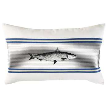 MEGELLAN Outdoor Cushion in Ecru Cotton with Fish Print (H30 x W50 x D10cm)