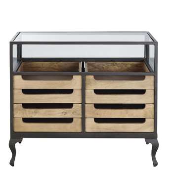 MEMORY PRO - Black Metal and Solid Mango Wood Glazed Shop Counter (H97 x W88.5 x D48cm)