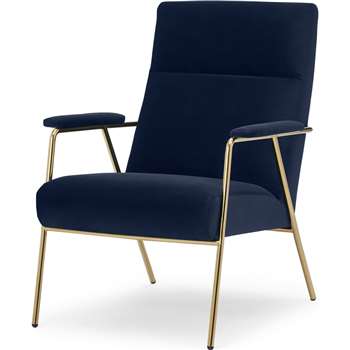 Merle Accent Armchair, Royal Blue Velvet with Brass Frame (H96 x W67 x D83cm)