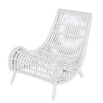 MOHI - White Woven Rattan and Mahogany Armchair (H77 x W72 x D96cm)