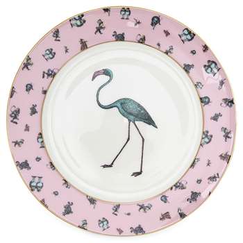 Mrs Moore's Vintage Store - Alice Flamingo Chintz Pink Plate with Gold Trim (Diameter 21cm)