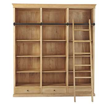 NATURALISTE Mango wood bookcase with ladder (210 x 190cm)