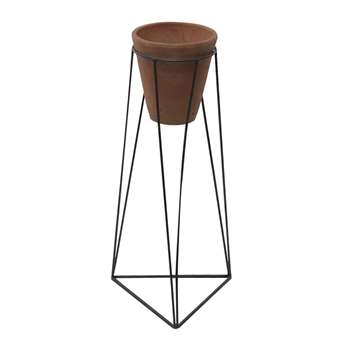 Nkuku - Jara Terracotta Planter & Iron Stand - Small (H44 x W25 x D24cm)