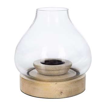 Nkuku - Naryla Glass Lantern - Mango Wood - Small (H14 x W13 x D13cm)