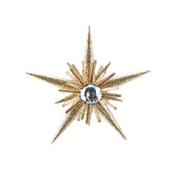 NORD - Gold Star Christmas Hanging Decoration with Glitter and Rhinestones (H12 x W12 x D4cm)
