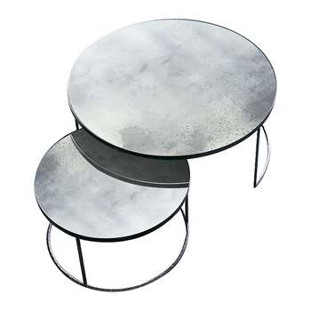 Notre Monde - Heavy Aged Mirror Coffee Table Set - Round - Clear (41 x 92cm)
