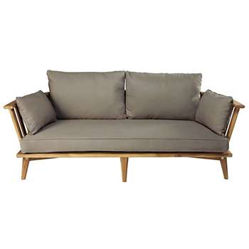 NOUMEA 2/3-seater garden bench in solid acacia with taupe cushions (73 x 175cm)