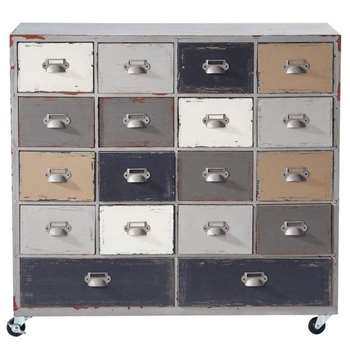 ODÉON Wooden Cabinet on Castors in Grey (H81 x W85 x D32cm)