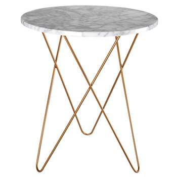ODYSSEE - Light-Coloured Marble and Gold Metal Side Table (H57 x W50 x D50cm)