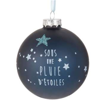 Opaque Printed Blue Tinted Glass Christmas Bauble (H8 x W8 x D8cm)