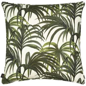 House of Hackney Palmeral Printed Cotton & Linen Pillow, White/Green (60 x 60cm)