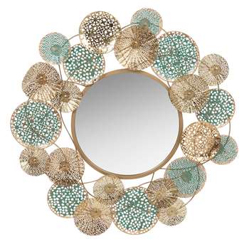 PALOMA - Gold and Turquoise Metal Mirror (H83 x W83 x D6cm)