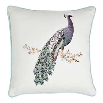 Peacock Beaded Duck Egg Cushion (H40 x W40cm)