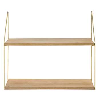 PENDJAB Gold Metal and Mango Wood Wall-Mount Shelving Unit (H51.5 x W60 x D20cm)
