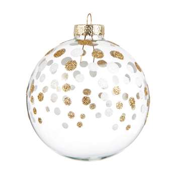 PEPITES - White Glass Christmas Bauble with Gold Polka Dots (H8 x W8 x D8cm)