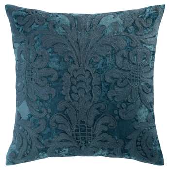 PERUGE Blue Velvet and Embroidered Wool Cushion (H45 x W45cm)