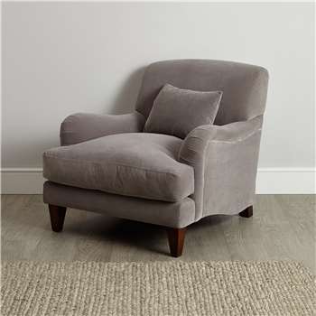 Petersham Velvet Armchair, Silver Grey Velvet (H88 x W95 x D109cm)