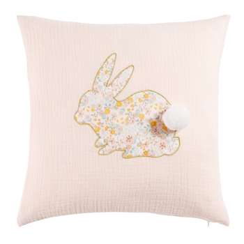 APOLLINE Pink Cotton Cushion with Rabbit Floral Print (H35 x W35cm)
