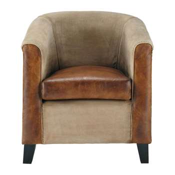 PIONNIER Recycled cotton and goatskin armchair in brown (80 x 78cm)