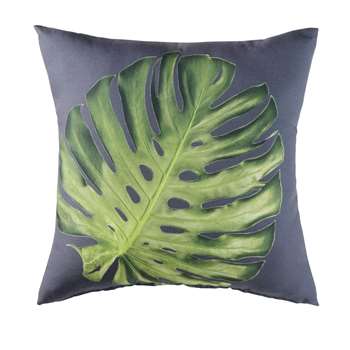 PITAO Anthracite Grey Outdoor Cushion with Green Leaf Print (H45 x W45 x D10cm)