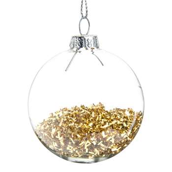 PLUIE DE PAILLETTES - Glass Christmas Bauble with Gold Glitter, Set of 12 (H6 x W6 x D6cm)