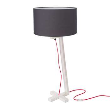 Portela Table Lamp, Charcoal & White With With Red Cord 38 x 22cm