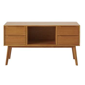Portobello - Solid Oak 4-Drawer Vintage Sideboard (H65 x W120 x D40cm)