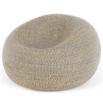 Pryia Cocoon Bean Bag, Mustard Yellow & Prussian Blue Braided Weave (H45 x W80 x D80cm)