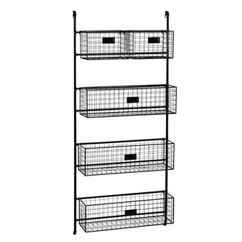 RAFAEL Black Metal Wall Shelf Unit with 5 Removable Baskets (H125 x W55 x D18cm)