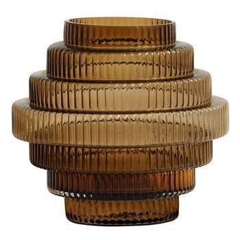 Rill Glass Vase Amber, Small (H16 x W16 x D16cm)