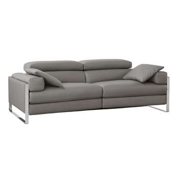 Rimini reclining leather large sofa grey (H67 x W198 x D107cm)