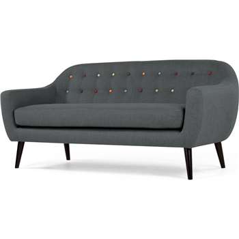 Ritchie 3 Seater Sofa, Anthracite Grey with Rainbow Buttons (86 x 188cm)