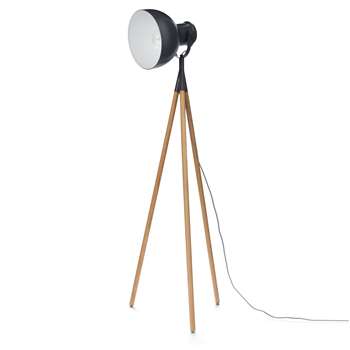 Roslev Floor Lamp, Grey & Natural With Grey Cord 145 x 50cm