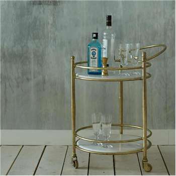 Round Drinks Trolley With Marble Shelves (H68 x W58 x D46cm)