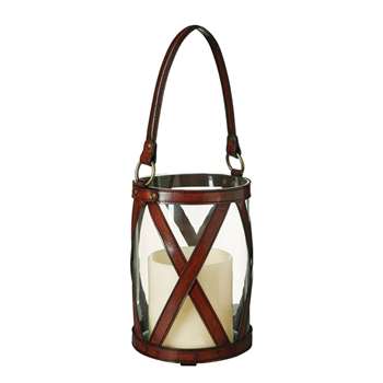 Saddle Leather Cross Hurricane Lamp - Nut Brown (56 x 23cm)