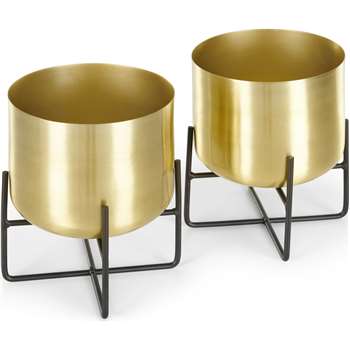 Salix Set Of Two Low Plant Stands, Brass (H23 x W19 x D19cm)