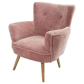 SAO PAULO Pink Velvet and Mango Wood Armchair (H81 x W76 x D75cm)