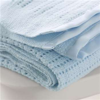 Satin Edged Cellular Baby Blanket - Cot, Blue (150 x 100cm)