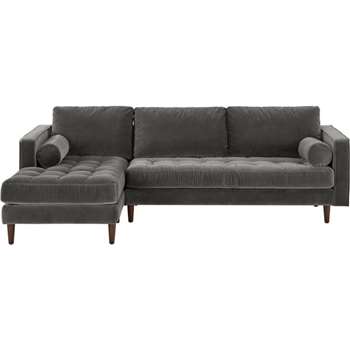 Scott 4 Seater Left Hand Facing Chaise End Corner Sofa, Concrete Cotton Velvet (H86 x W255 x D169cm)
