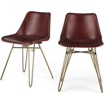 Set of 2 Kendal Dining Chairs, Oxblood and Brass (H76 x W46 x D52cm)