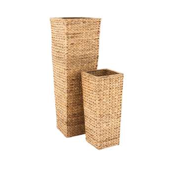 Set Of 2 Medium Sized Arrow Weave Vases With Square Base - Natural (Height 95/52cm)