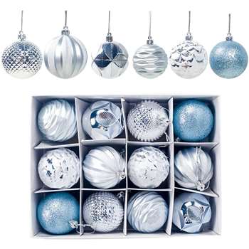 Shatterproof Christmas Tree Baubles, 12pcs, Blue (H6 x W6cm)
